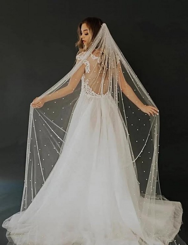 Romantic Tulle 1 Tier Pearl Wedding Bridal Veil With Metal Comb White Ivory Long Bride Hair Accessories Dl0126 Youmaidress