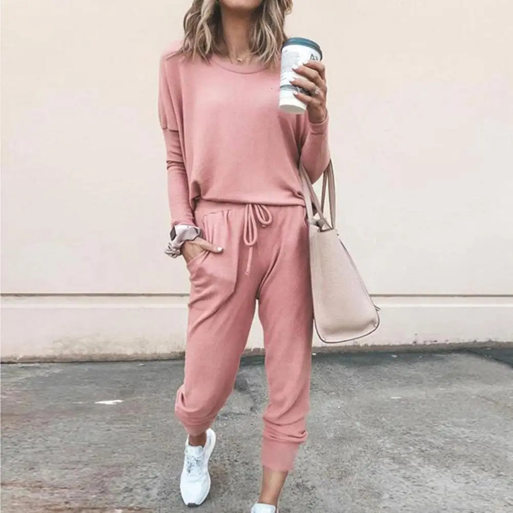 Women Autumn Casual Tracksuits 2023 Solid Color Loose Pullover Hoodies Two Piece Set Female Long Sleeve Tops Pants Sportswear 250225