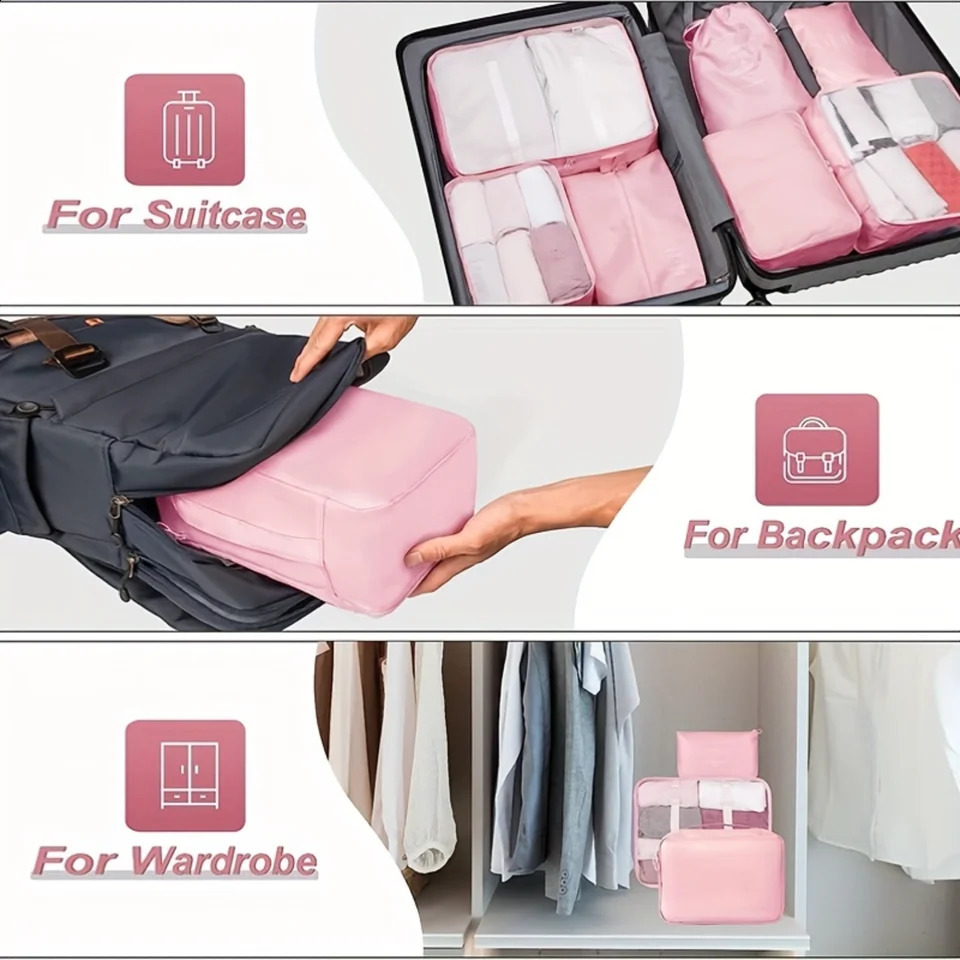 Ship from US Travel packaging cube set portable mesh clothing bag foldable luggage manager with shoe travel essentials 250305FBB