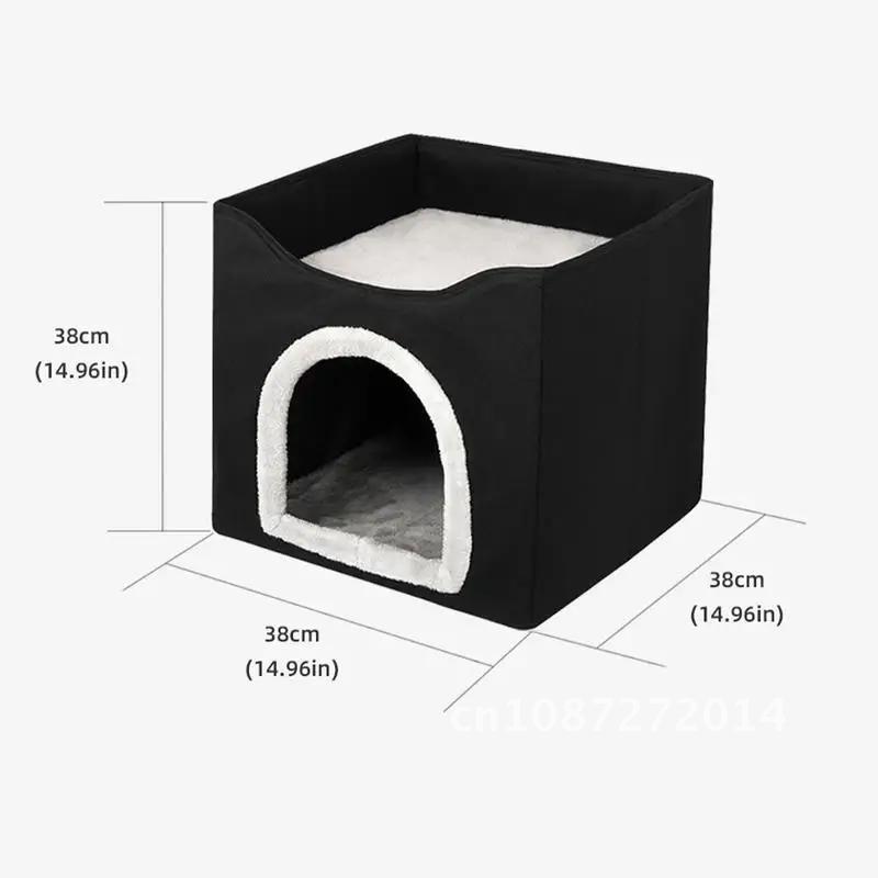 Indoor Dog House Soft Cozy Foldable Cat Cube Condo Warm Kennel Cats Layer Small Nest Cat Medium Sleeping House For Double