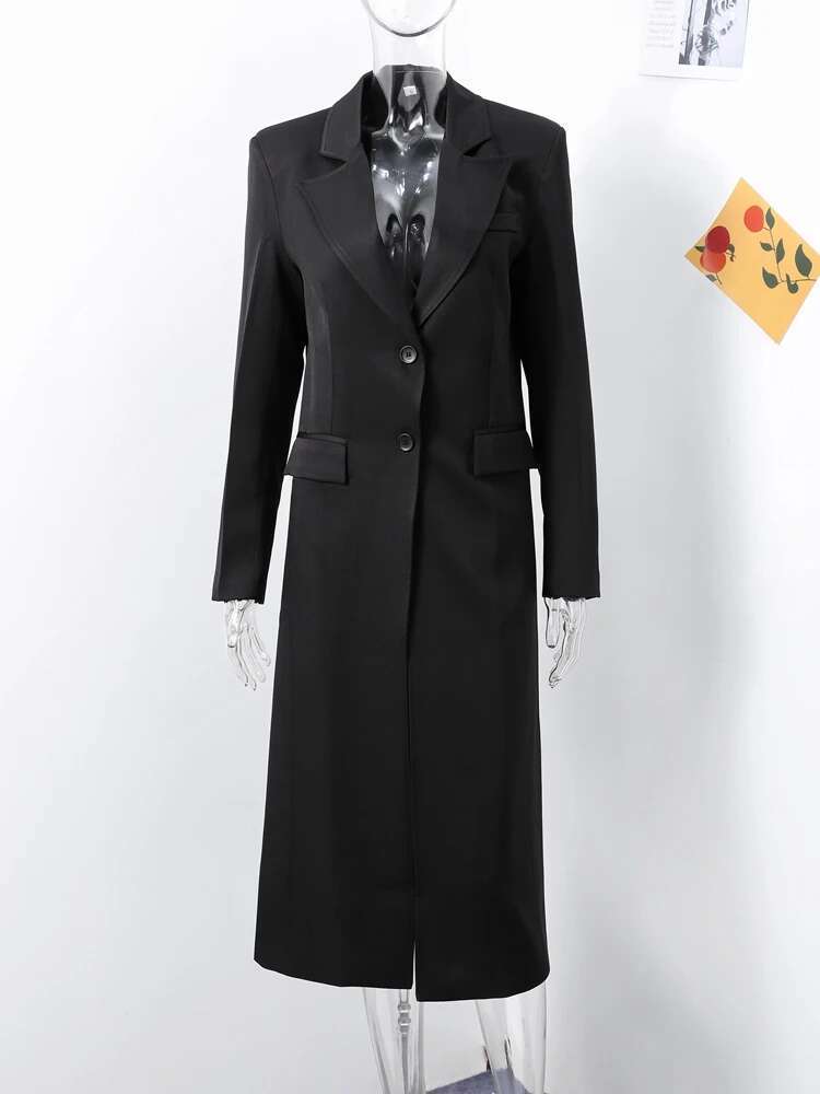 Elegant Lapel Coat Women Casual Long Sleeve Single Breasted Slim Overcoat Female 2025 Spring All-Match Office Lady Outwear