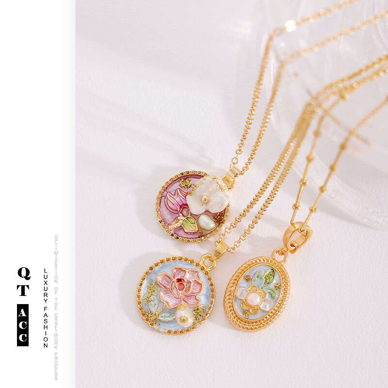 New Chinese ancient light natural pearl wer oil painting series accessories high-end design style necklace for women