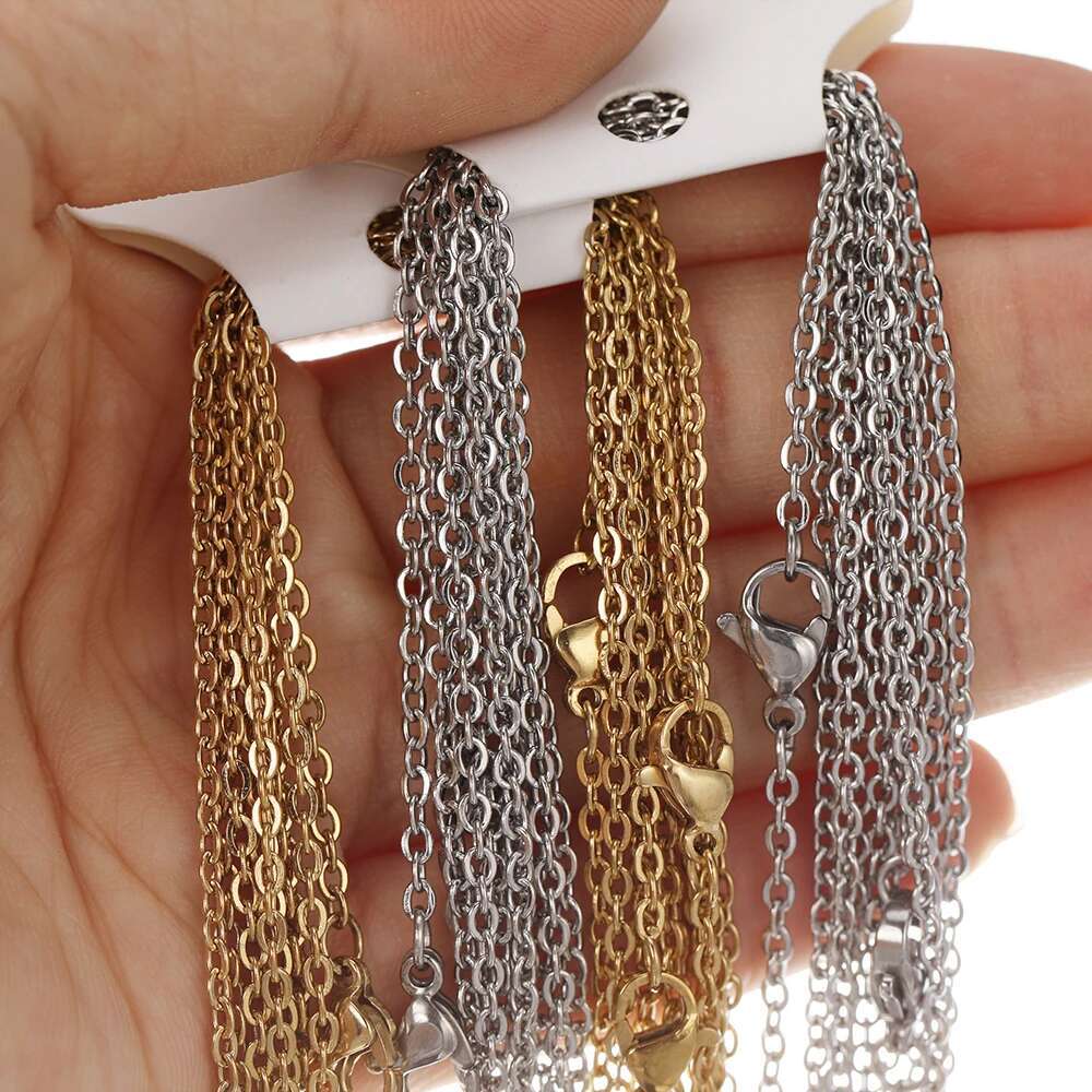 10Pcs/lot 50cm Stainless Steel k Necklaces Cuban Cross Chains Accessories for DIY Gifts Jewelry Making Bulk Wholesale