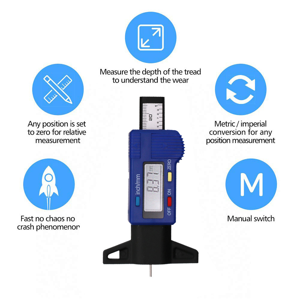 Electronic digital display tire pattern depth gauge 0-25mm Vernier Calipers with bags package