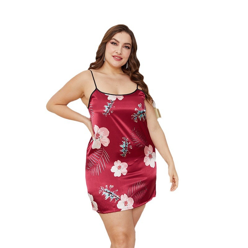 Women's Summer Sleeveless Sleepdress - Lightweight Ice Silk with Printed Lace-Up Design for Home Wear