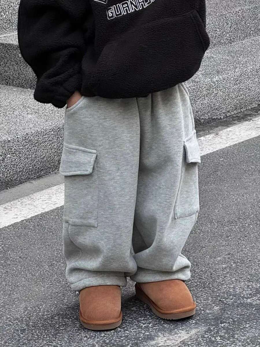 Ddmyshoesvip Winter Plush New Korean Children S Clothing For Boys Thickened Baby Warm Casual Kids Cargo Pants