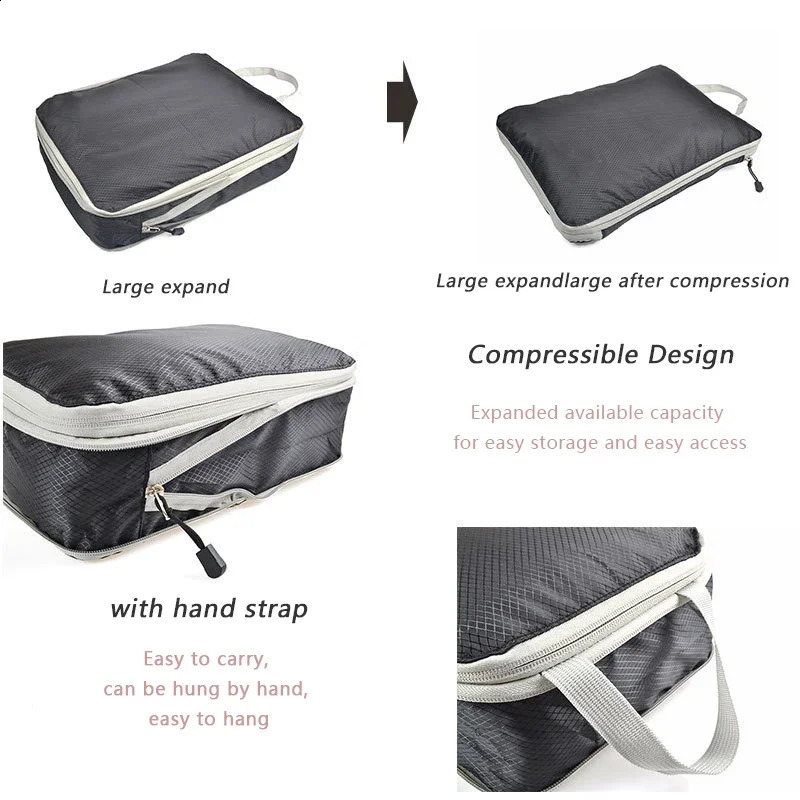 Ship from US Travel Storage Bag Compressible Packing Cubes Nylon Portable With Handbag Luggage Organizer Foldable Waterproof Suitcase 250305FBB