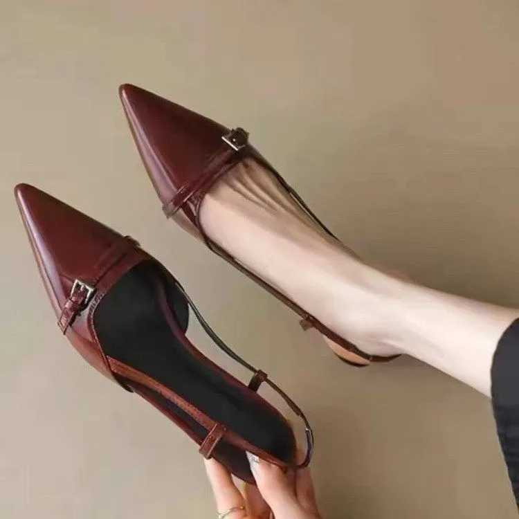 French style pointed patent leather toe cap sandals for wen 2025 new fairy style versatile slim heel empty sandals Y250304