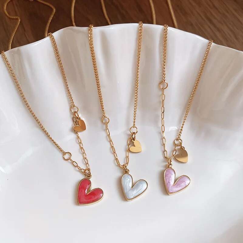 Stainless Steel Drip Oil Love for Women 2025 Korean Fashion Pendant Necklace Light Jewelry Girls Accessories