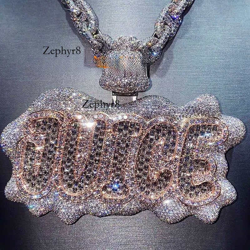 Iced Out Chain Men Jewelry Passes Tester 14k Solid Gold Letter Name Hop Custom Vvs Moissanite Pendant