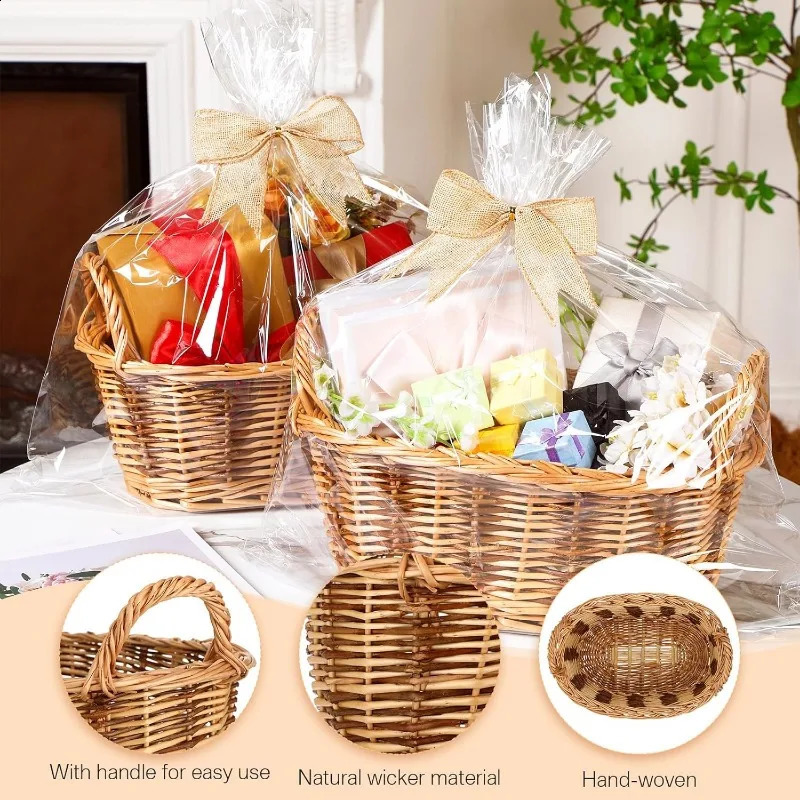 Ship from US 4 sets of loose willow baskets with gift bags bow flower woven stackable good stuff empty DIY 250305FBB