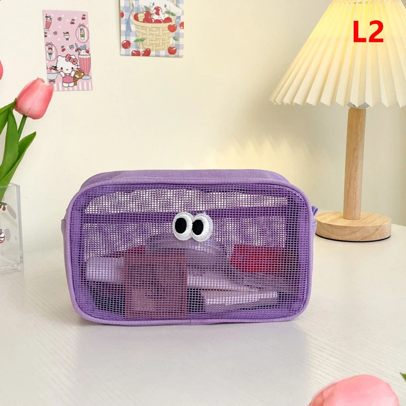 Ship from US Candy Color Mesh Cosmetic Bag Cute Big Eyes Make Up Case Makeup Pouch Portable Toiletry Storage 250305FBB