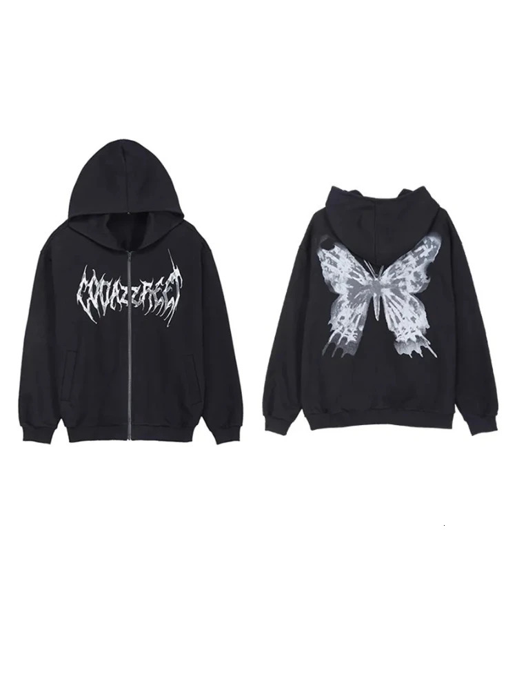 2000s Aesthetic Grunge Sweatshirt Chic Long Sleeve Zipper Tops Clothes Harajuku Vintage Coat Y2k Casual Hoodies Women Streetwear 250304