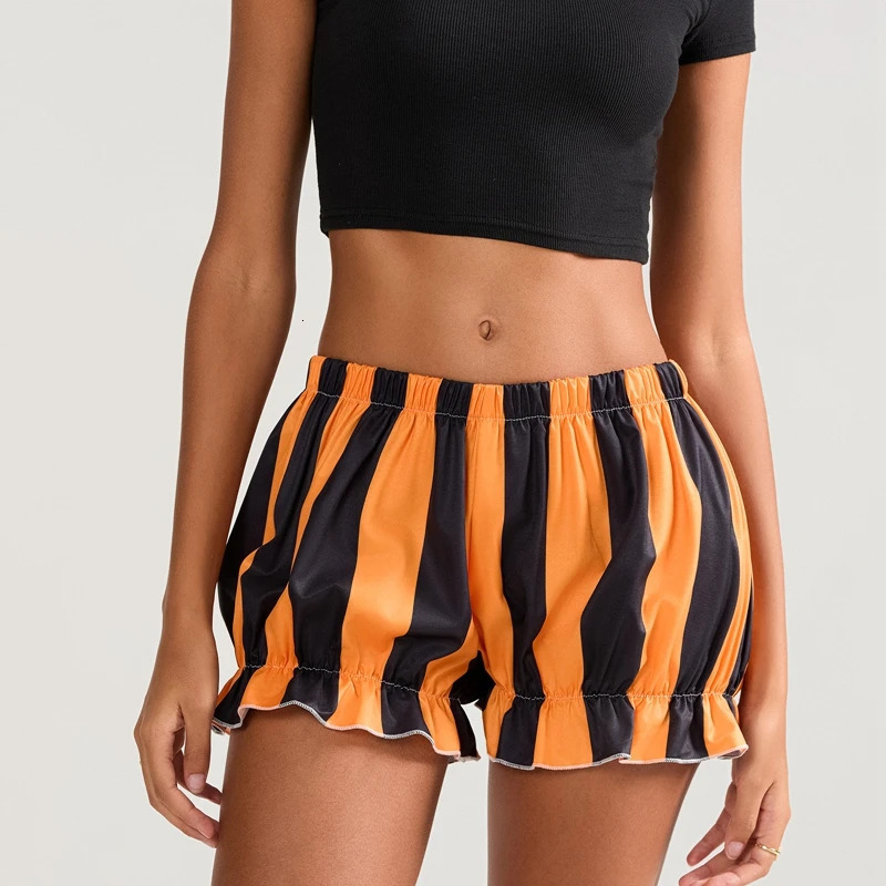 Halloween Pumpkin Pants Fashion Bloomers Shorts Stripe Elastic Waist Short Egirl Gothic Cyber Grunge Pettipants 250304
