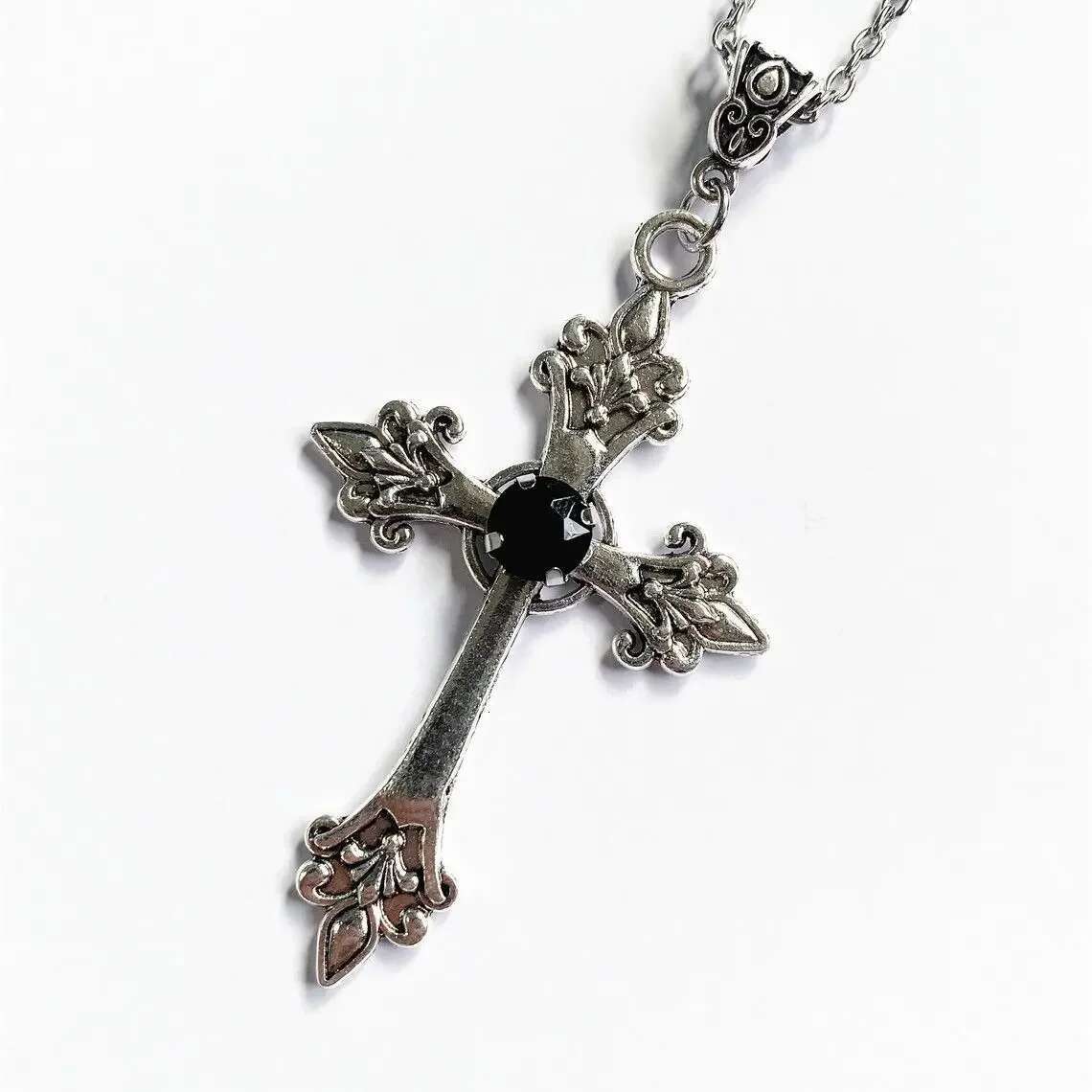 Cross necklace Gothic style zircon inlaid pendant