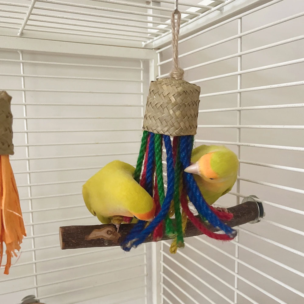 Eco-Friendly Multi-Colored Rattan Hangable Perch - Perfect Interactive Playtime Tool