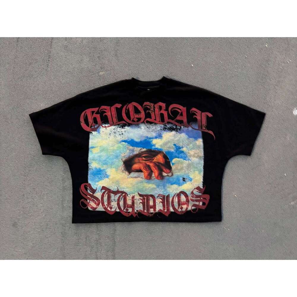 Y2K American rock short sleeved cotton T-shirt art print design round neck crop top