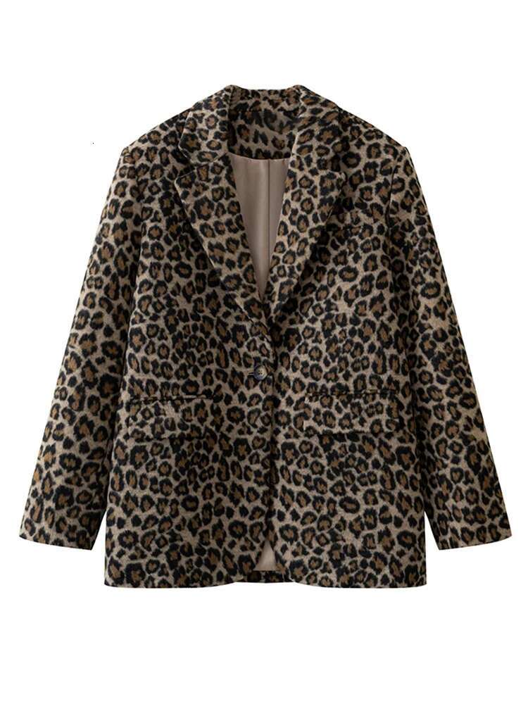 Fall Leopard Print Jacket Blazer Women Lapel One Button Long Sleeve Loose Coat Female Fashion All-Matching New In Outwears
