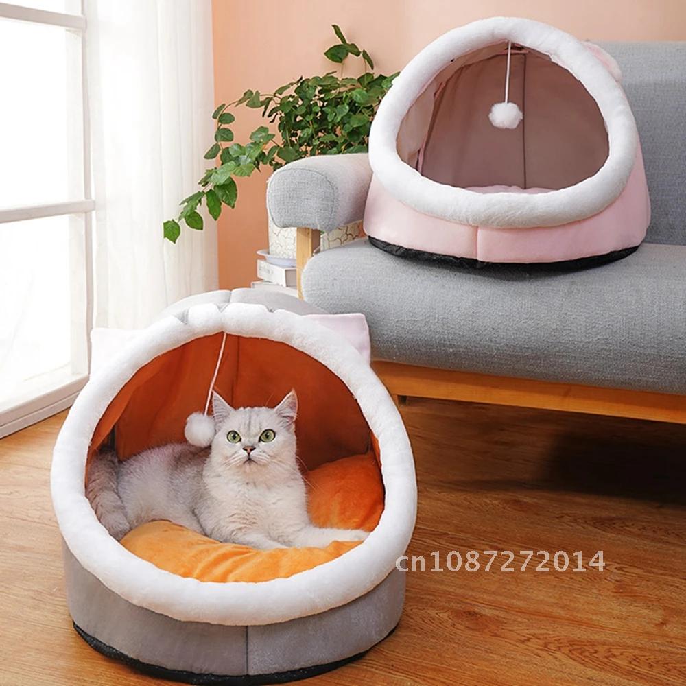 Cat Lounger House Kennel Nest Round Pets Sleeping Cave Kitten Beds Tent Cat House Kitten Cushion Basket Dog Pet Cozy House Bed
