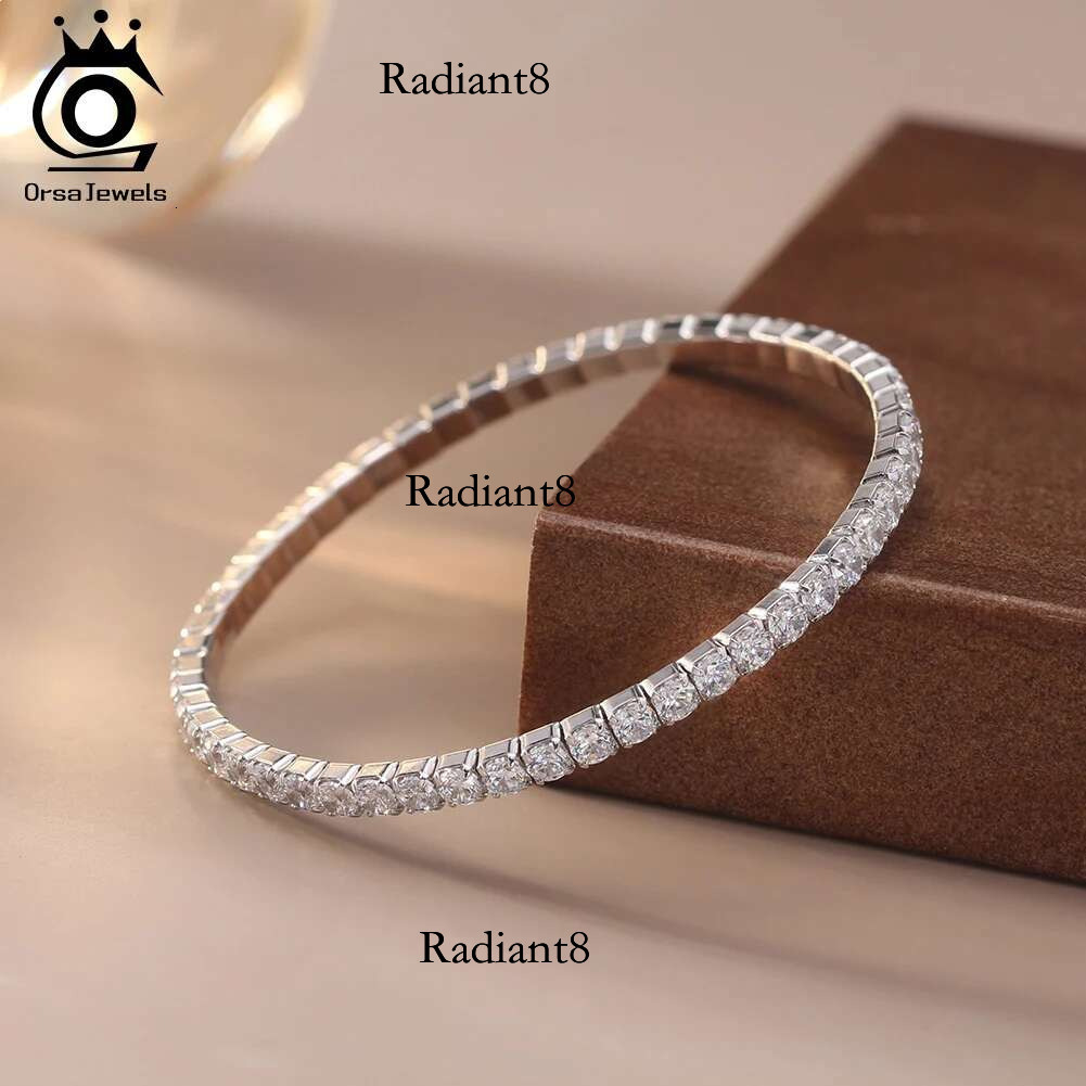 ORSA JEWELS Elastic Hiphop Iced Out 3mm Cubic Zirconia Stretchable Tennis Adjustable Sier Bracelet Chain SB217