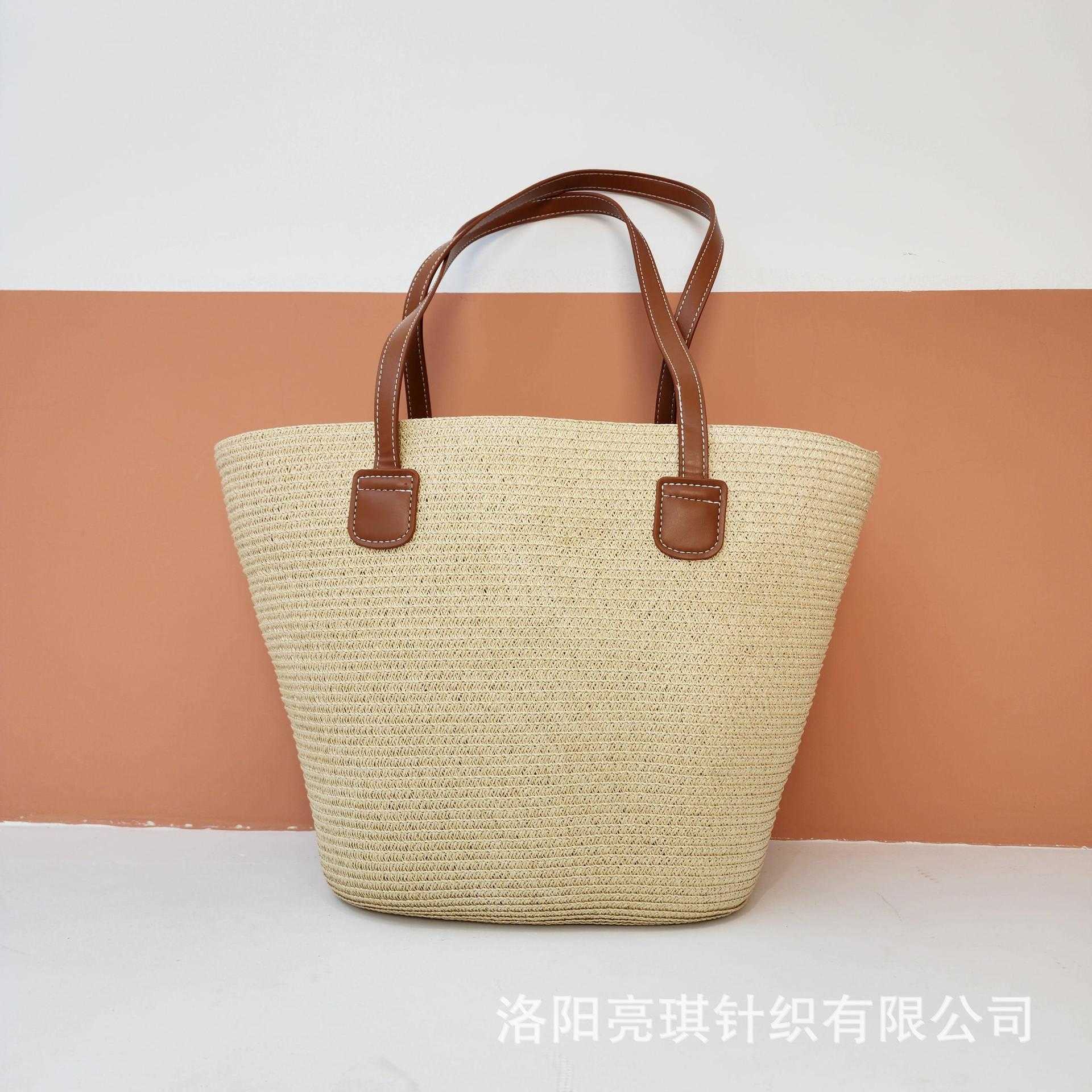 Grass Woven Bag for Women, Summer Seaside Tote Bag, Large Capacity Woven Shoulder Bag, Rattan Woven Grass Bag, Vegetable Basket, Water Bucket Bag, Tre