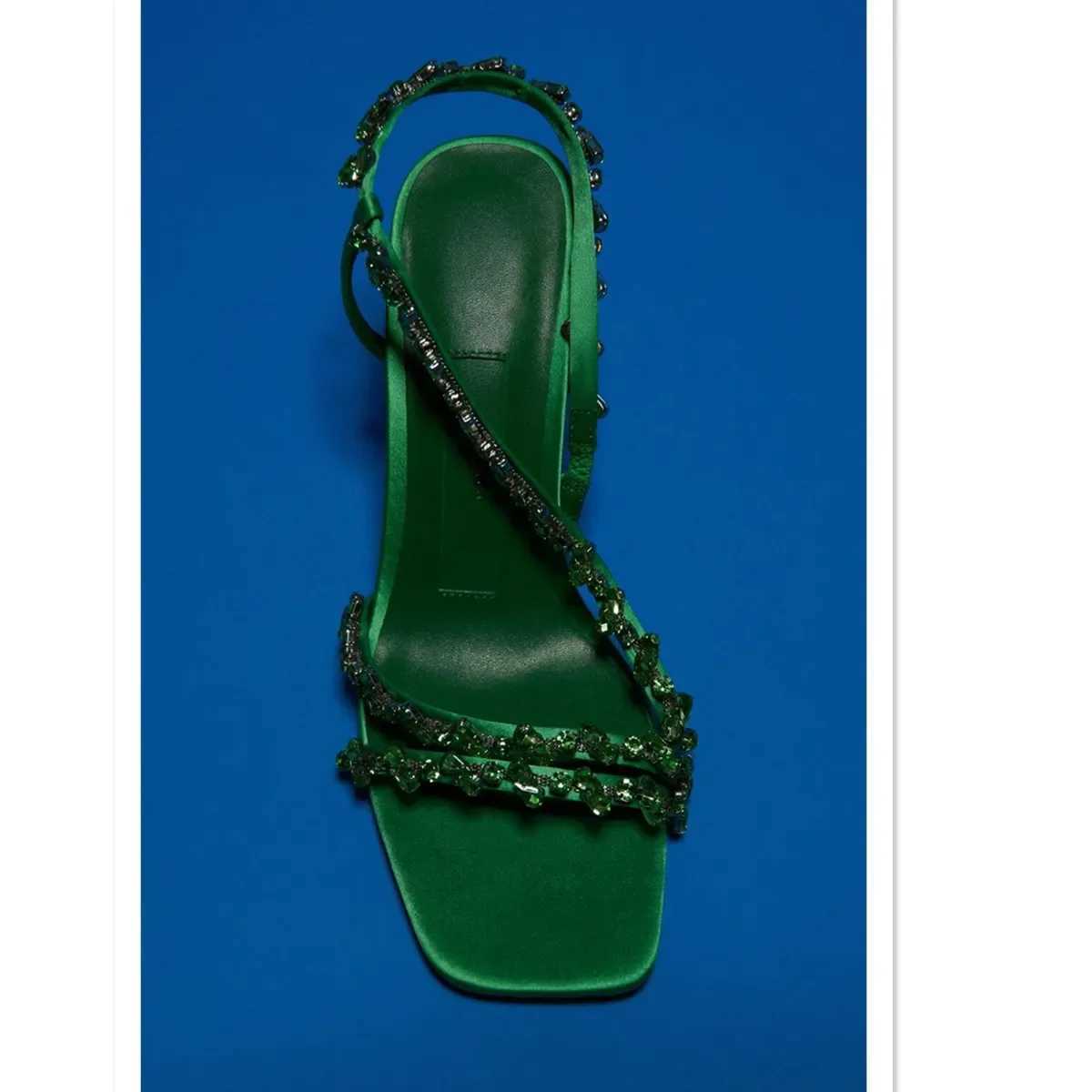 Summer new womens shoes with blue bead belt decorati fairy temperament square toe high heels slim heels sandals for womenXJ2500305