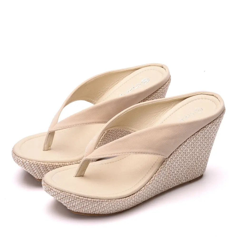 Crystal Queen Platform Wedges Flip Flops High Heels Slippers White Beach Sandals Bohemia Pink 250228
