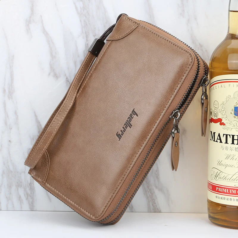 Men Wallets Large Capacity Cell Phone Pocket Double Zipper Clutch Bag Passcard Male Business Purse 250305