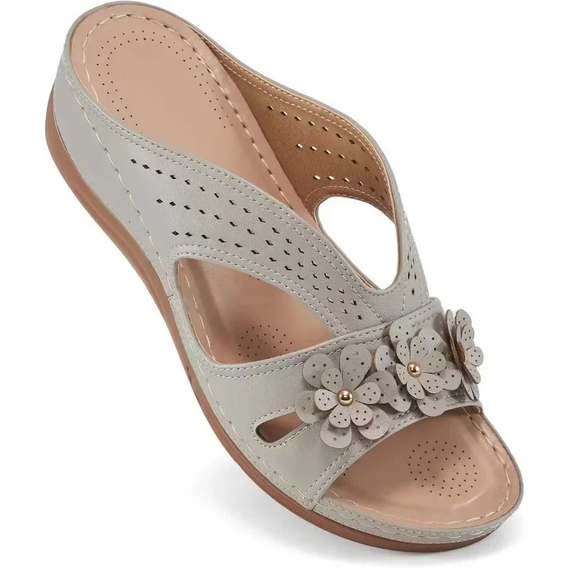 Woman Trend Womens Slippers Casual Flower Hollow Wedge Beach Shoes Outdoor Fashion Platform Comfortable Non-slip Sandals 250228
