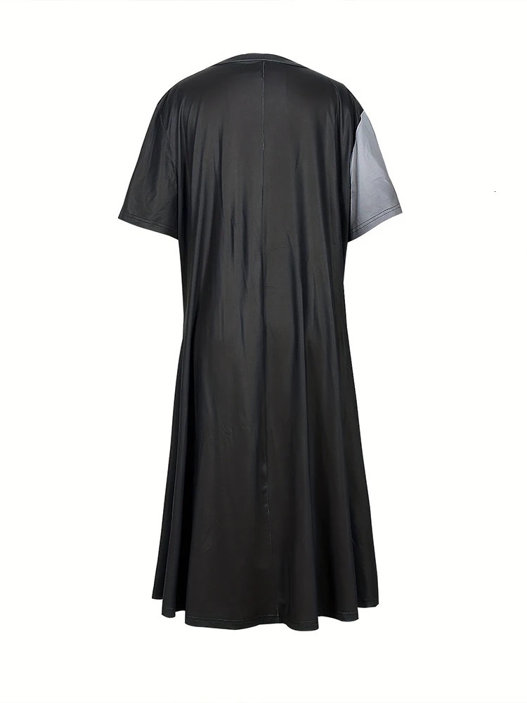 Plus Size 2024 Spring and Summer Womens Loose Casual Vneck Short Sleeve Dress Irregular Pattern Dresses 250225