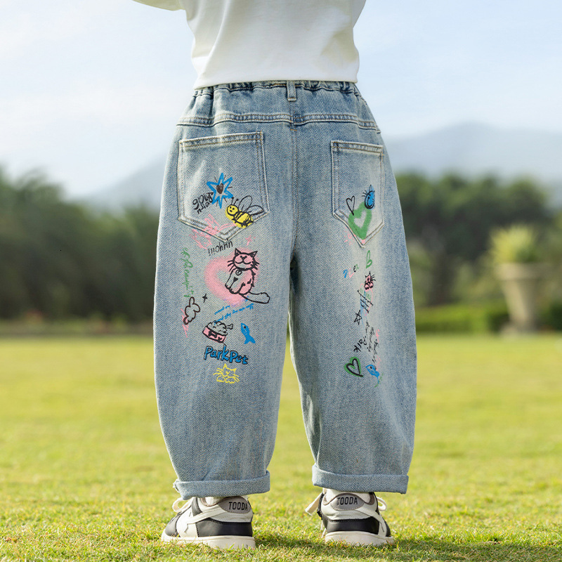 Ddmyshoesvip Spring New Children Korean Edition Cartoon Printed Soft Jeans Men And Women Versatile Pants