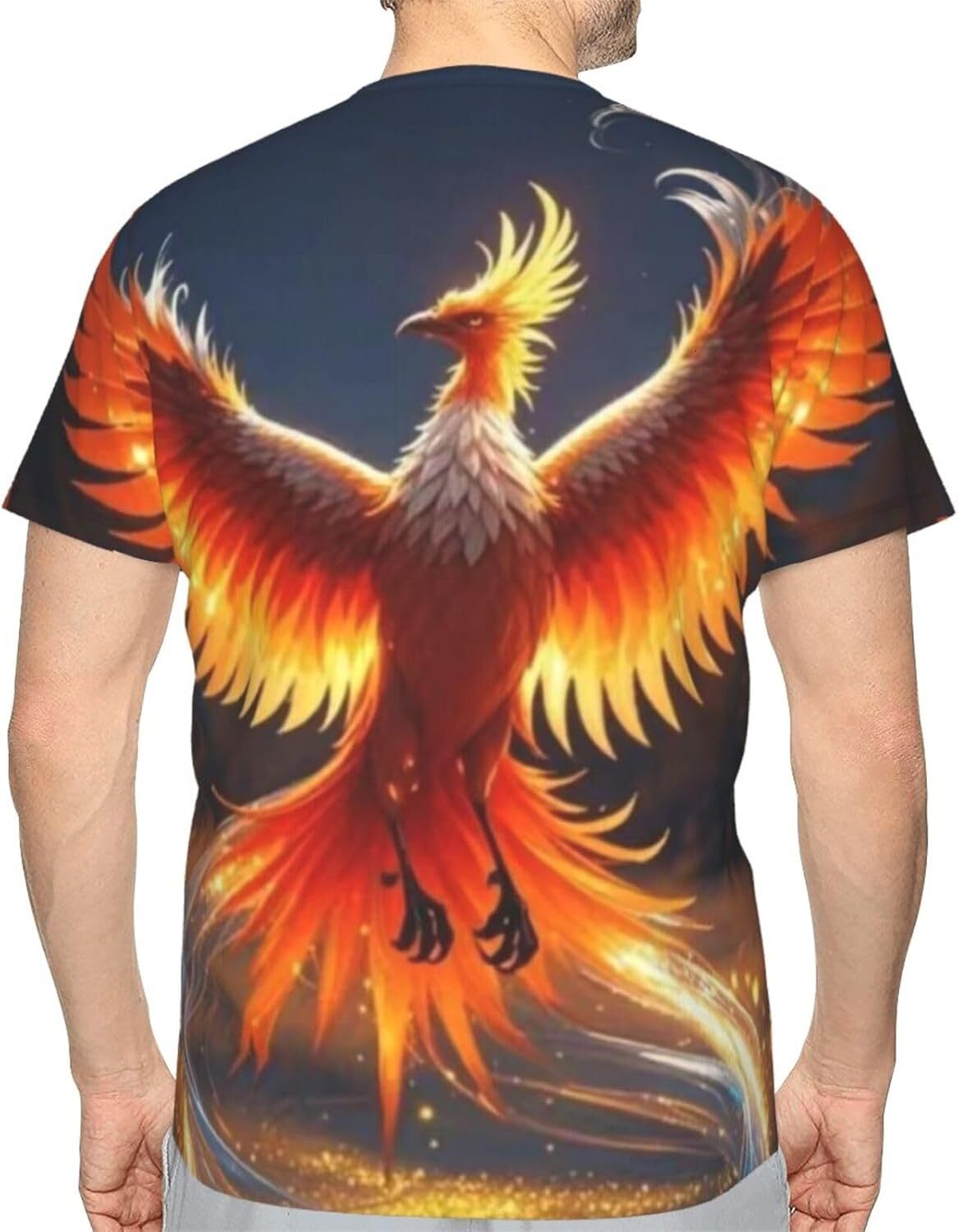 Mens T shirt Red Phoenix 3D Printed T-Shirt for Men and Women - Fantasy Phoenix Graphic Casual Trendy Crew Neck Tops Tee tee Casual tops summer clothe