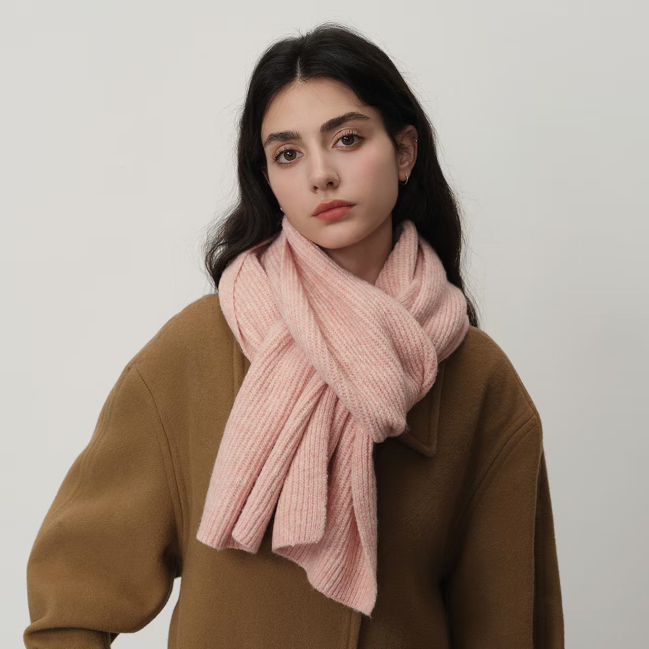 T225 Korean autumn and winter new warm knitted wool blend soft and comfortable scarf simple and fashionable student female neck scarf