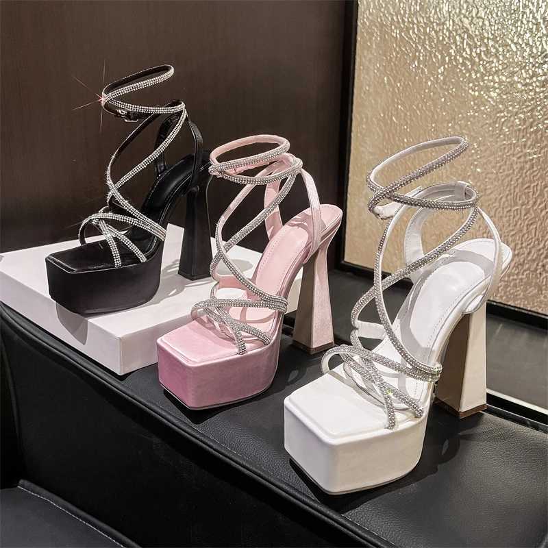 Aneikeh Water Diamd Hollow Open Toe Fi Sexy Ultra High Heel Sandals Nightclub Steel Tube Dance Shoes Gladiator SandalsXJ2500305