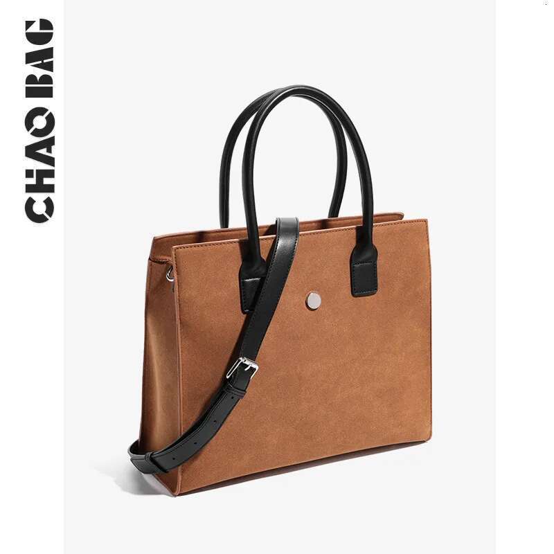 Original Niche Retro Men's Frosted Suede Caramel Brown Tote High Touch Crossbody Bag