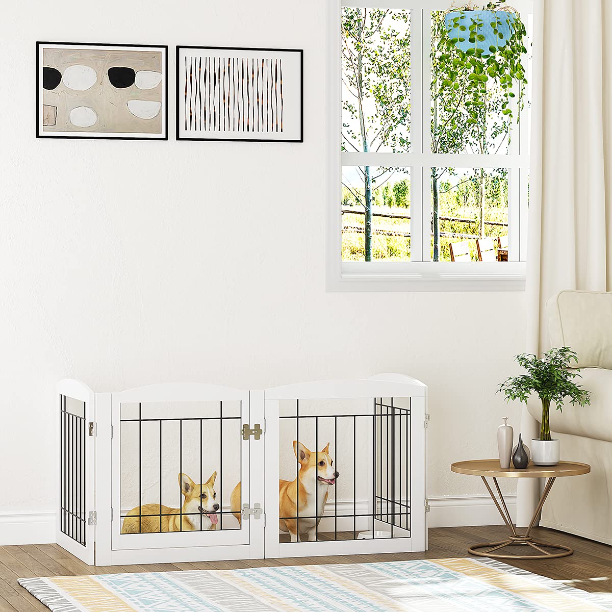 Foldable Small White Canine Access Control - Durable Freestanding Pet Doors for Indoors with Easy Assembly