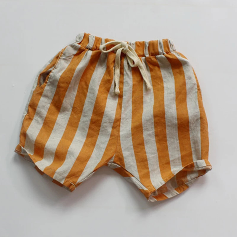 Summer 1-6 Yrs Baby Boys Girls Shorts Linen Cotton Stripes Kids Casual Shorts Baby Boys Girls Trousers Children Shorts 250304