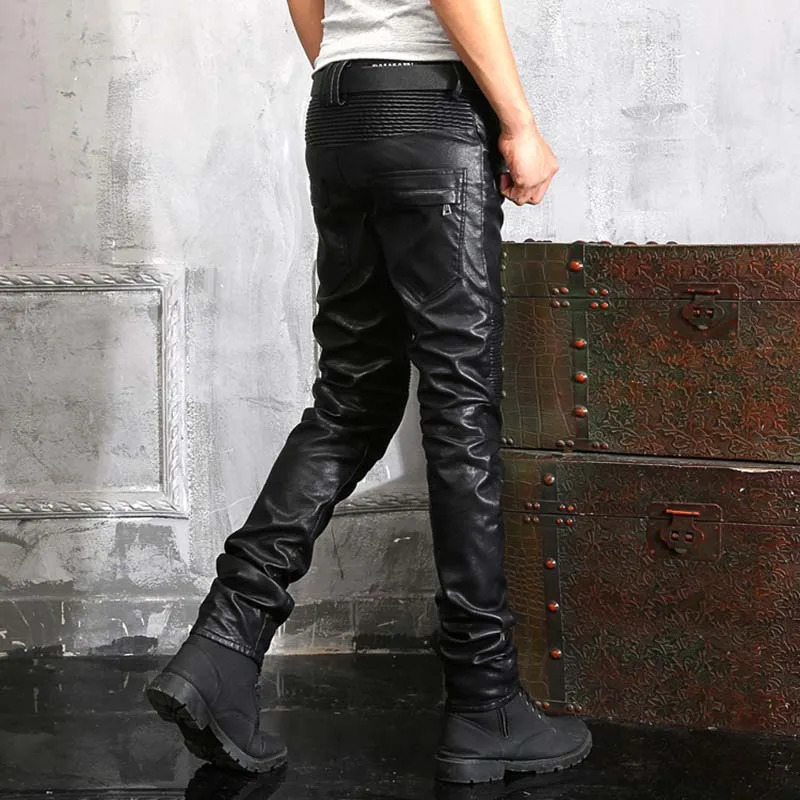 Fashion Mens Pu Leather Pants Waterproof Motorcycle Trousers For Male Size 2840 Windbreak 250304