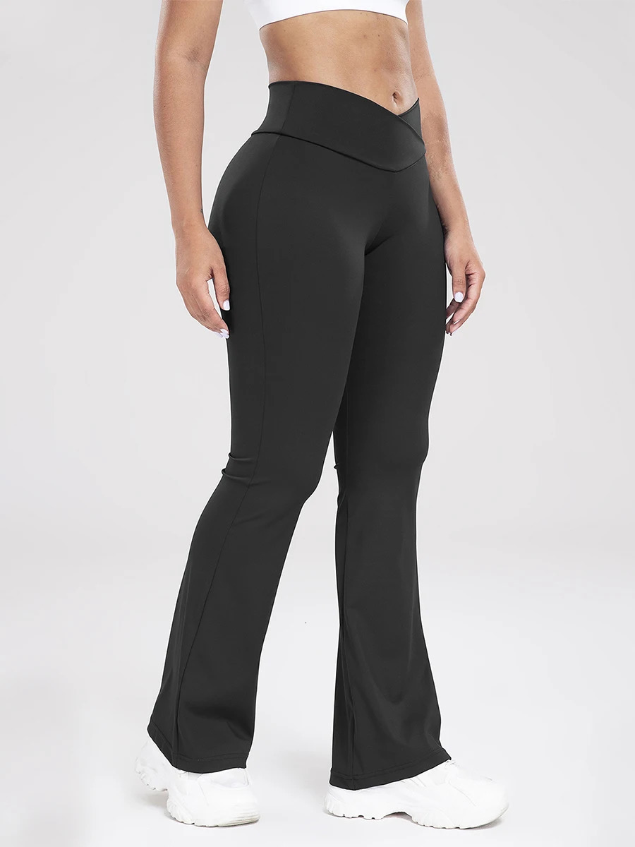 Women s High Waist Yoga Leggings with Tummy Control and Flare Leg for Bootcut Style Solid Color Pants 250304