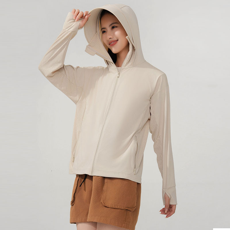Sunscreen clothing for women in summer, breathable ice silk, sunscreen clothing, sun shading and UV protection, hooded cardigan jacket, sports outdoor