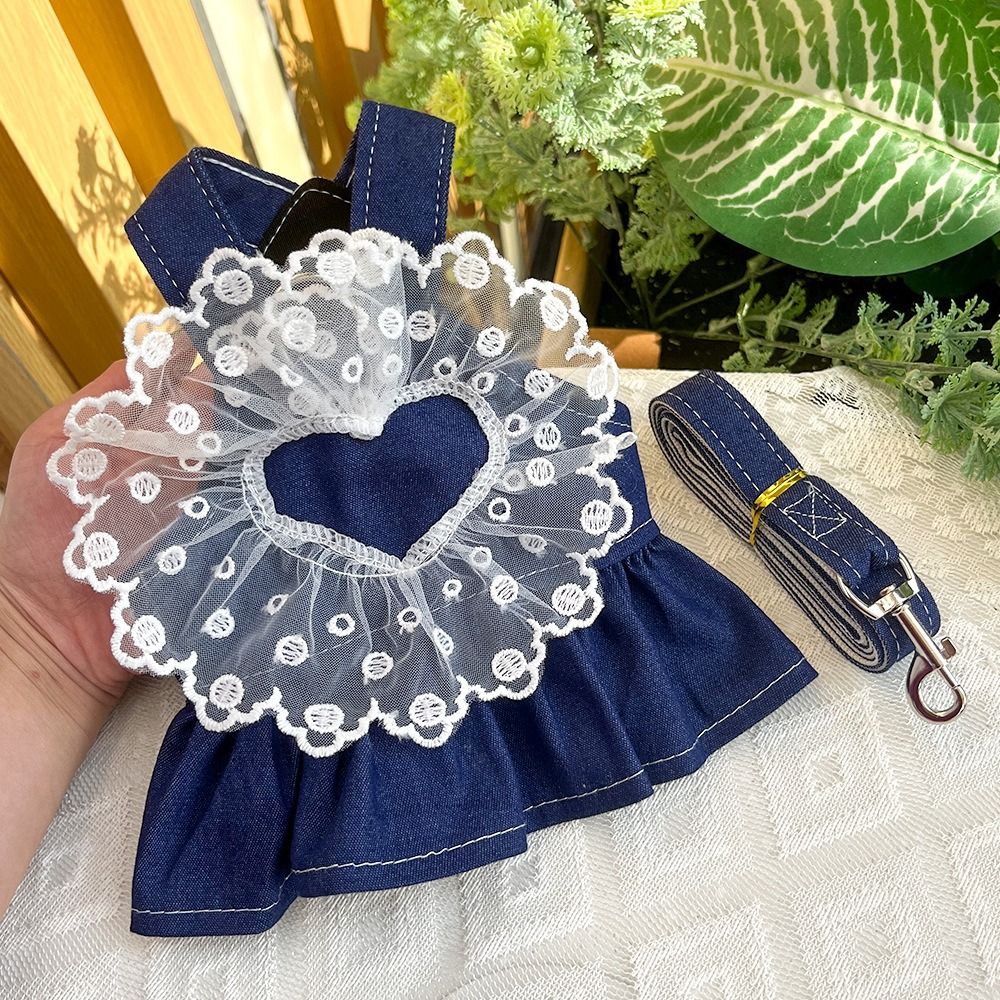 Creative Cute Dog Denim Dresses Fashion Heart Puppy Clothes with Ruffles Pet Princess Dress Spring Summer