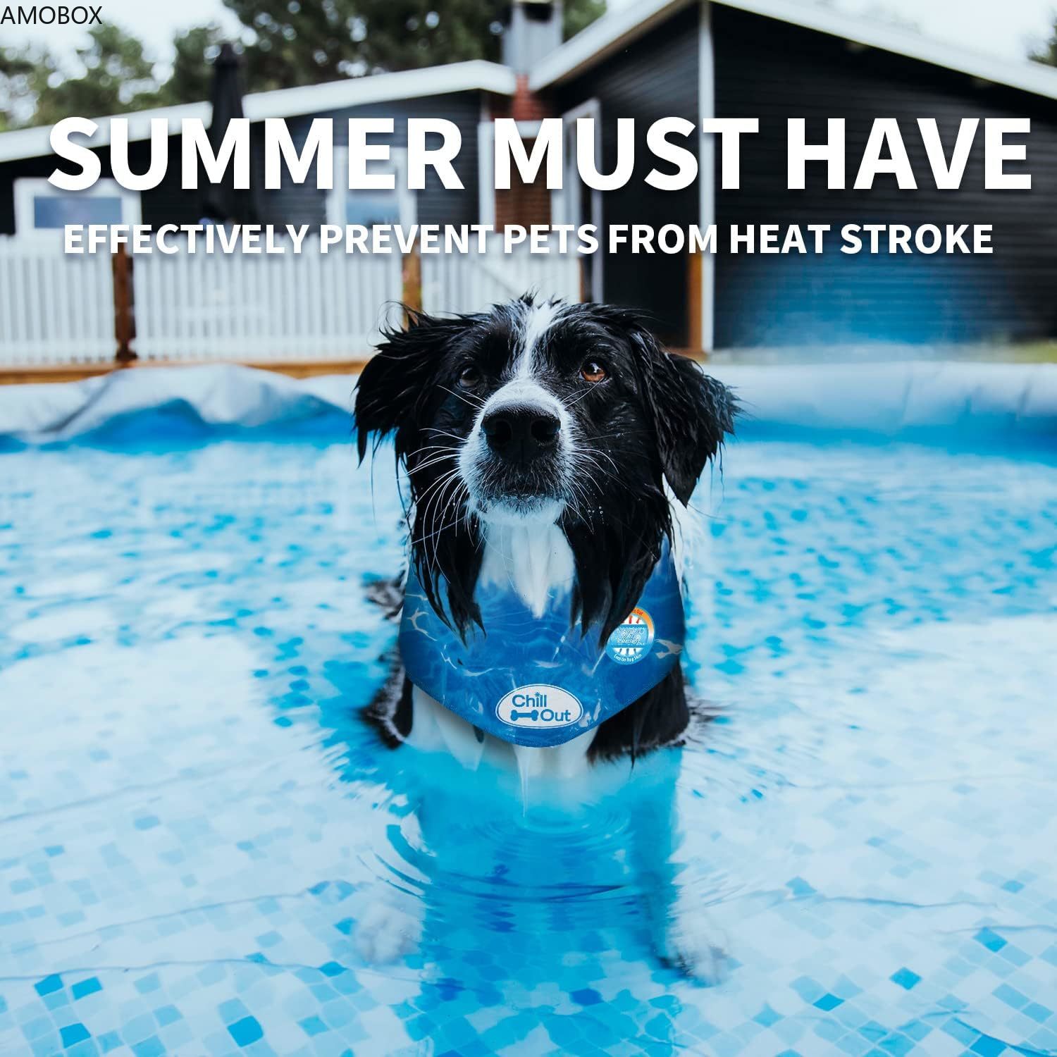 AMOBOX-Cooling Neck Wraps for Dogs,Ice Dog Bandanas,Dog Cooling Bandana,Chill Out Blue Collar, Cat Collar,Neck Cooler