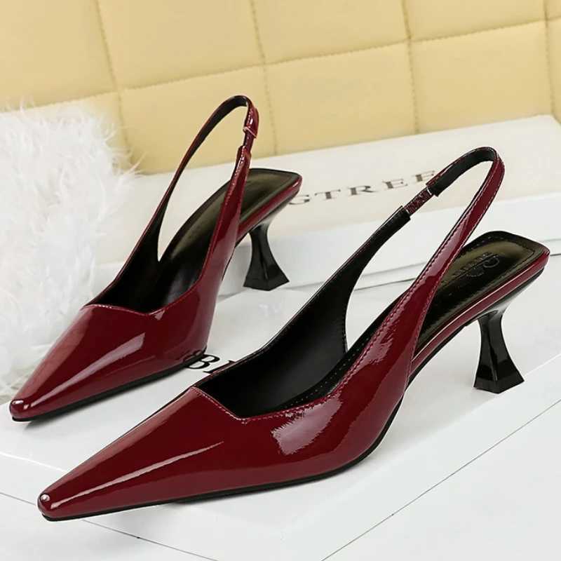 Wen 6cm high H streetwear walking sandals for women daily work straps elastic medium H gloss leather sandals Y250304