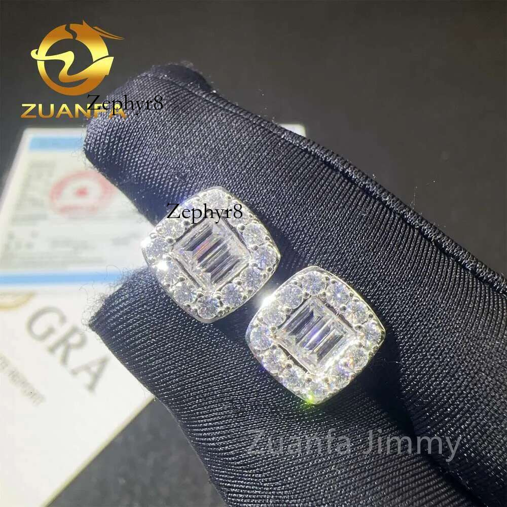 2025 model New Designs 14K Solid Real Gold Iced Out Hip Hop Jewelry Baguette Vvs1 Moissanite Dia Stud Earrings