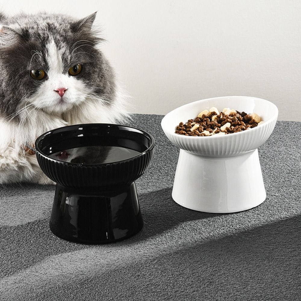 Ceramic Cat Bowl Creative Slanted/Flat Mouth Pet High Foot Bowl Non-slip Multi-use Pet Drinking Feeder Neck Protection