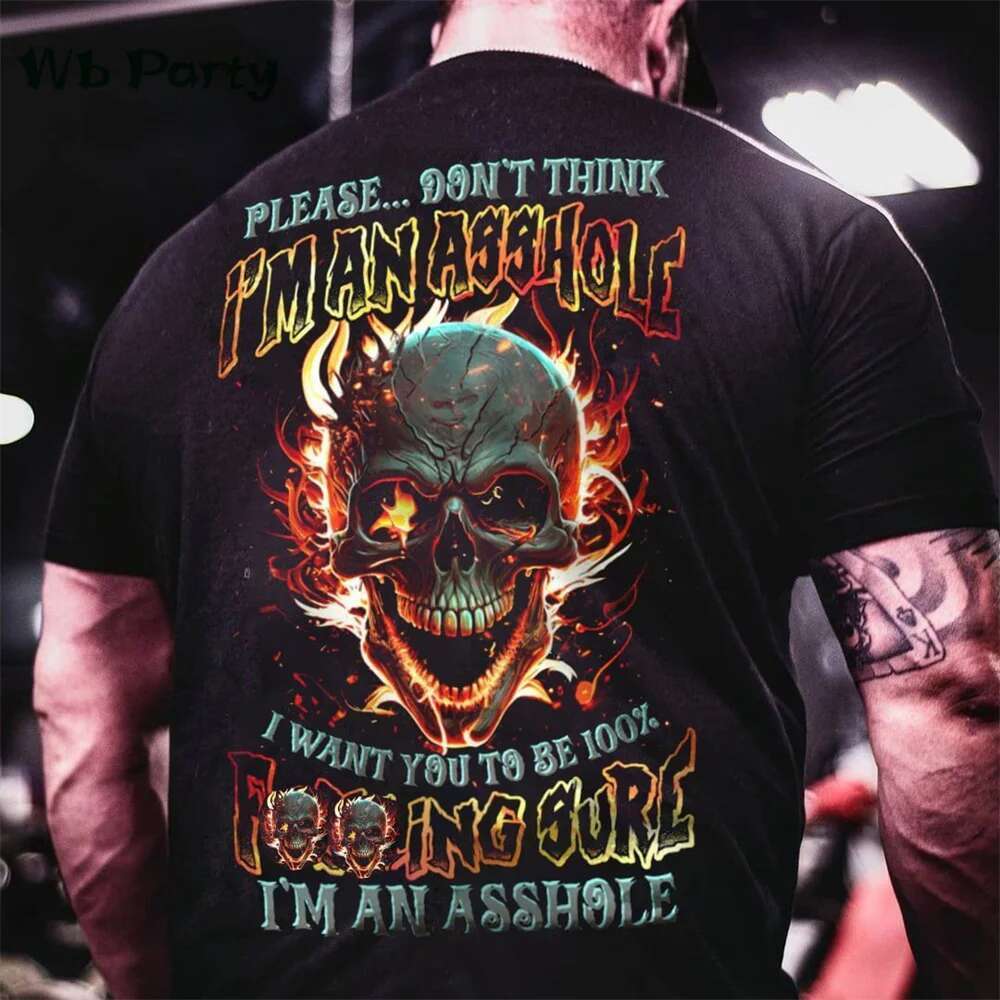 Men's Short Sleeve T-shirt, Oversized, Death Head Printed on the Back