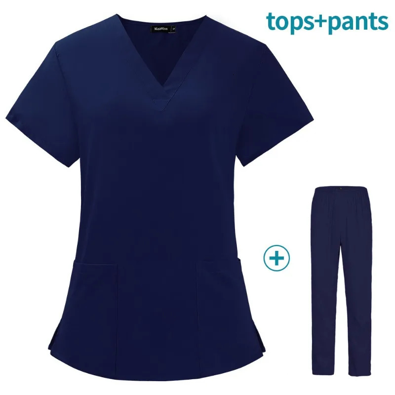 Spa Doctor Nursing Tunic Suit Scrub Set Salon Workwear Clinical Scrubs Top Pant 250304