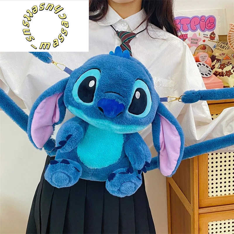 Backpacks Kawaii Stitch Bag Plush Backpack Bagpack Double Shoulder Crossbody Bag Tote Storage Pouch Plushie Anime Toy Girl Gift Kid Y250305ECIA