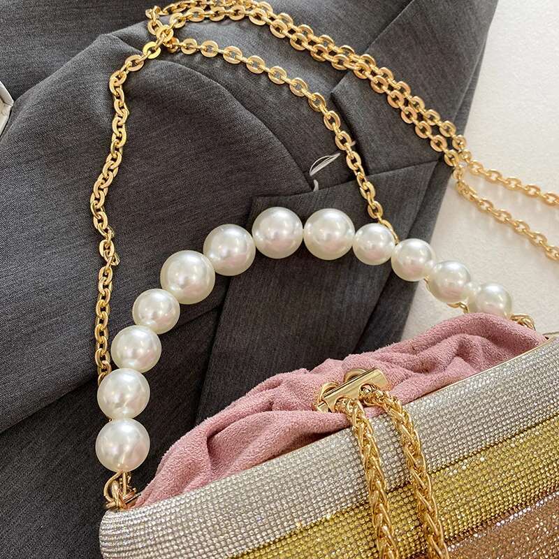 Evening Purses For Women Dazzg Pearl Beads Chain Crossbody Bag Dinner Party Clutch 2023 Designer Handbags