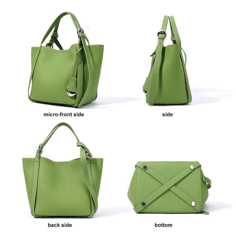 2025 New Women's Genuine Leather Handbag Small Designer Fashion Vegetable Basket Bucket Style Tote For Lady Commuting N Shopping